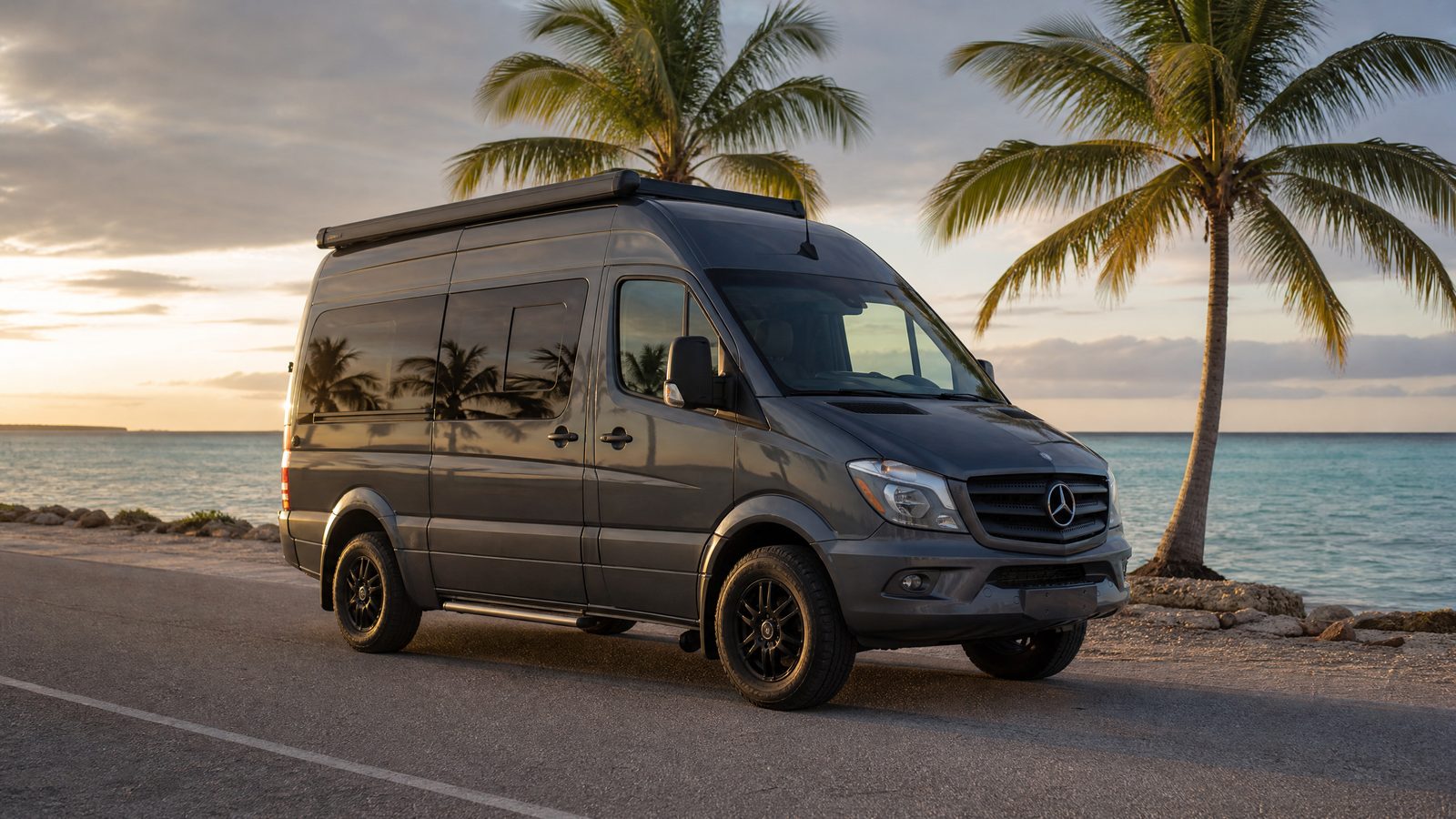 Class B camper van on an overseas highway in the Florida Keys